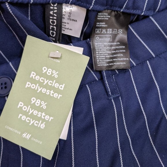 H&M Divided Striped Pattern Navy & White Pants Pull On Womens Size 12 - Picture 5 of 6